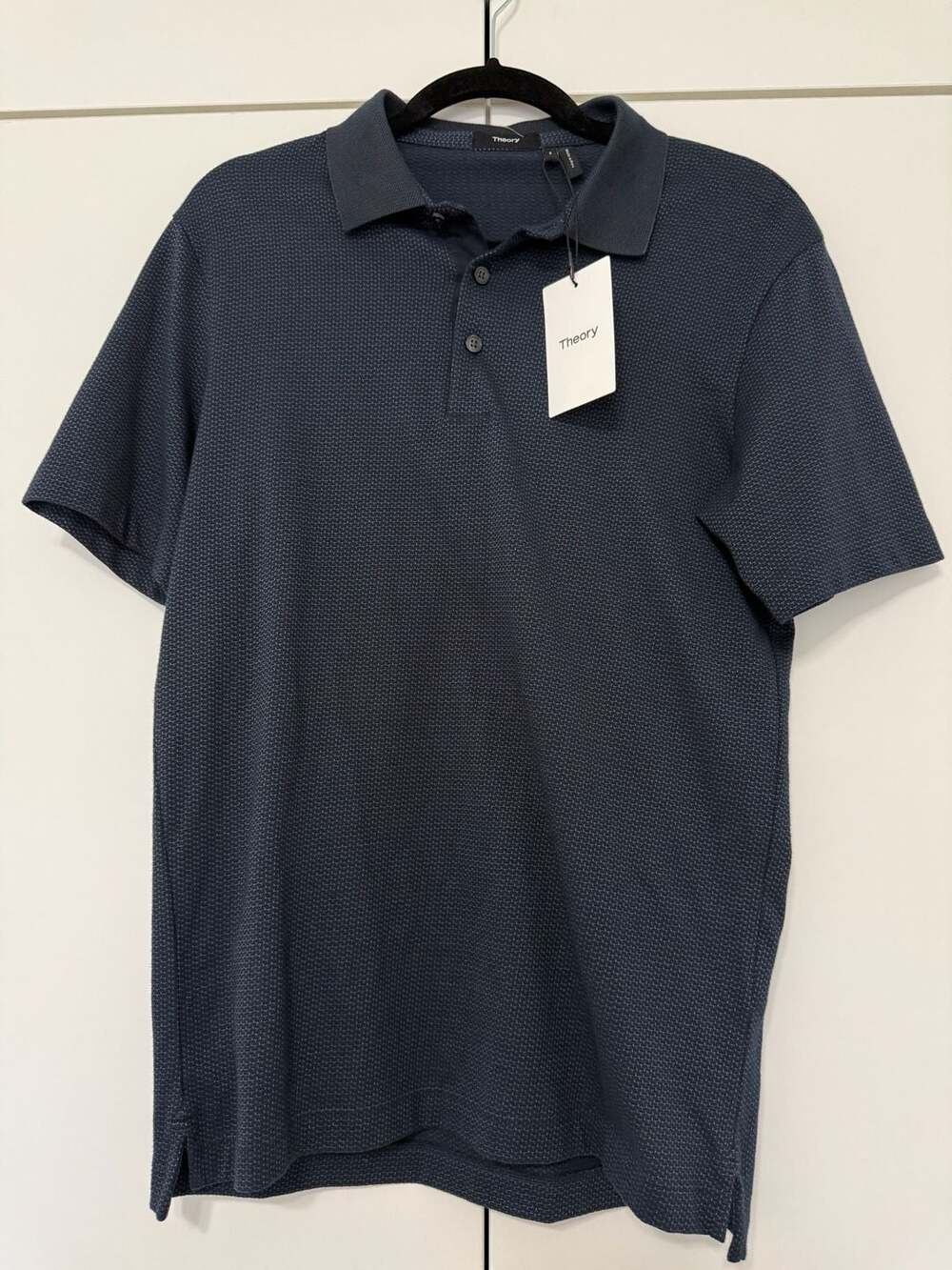 Theory Button Polo Click Jacquard Size S Eclipse/Pestle/Bering